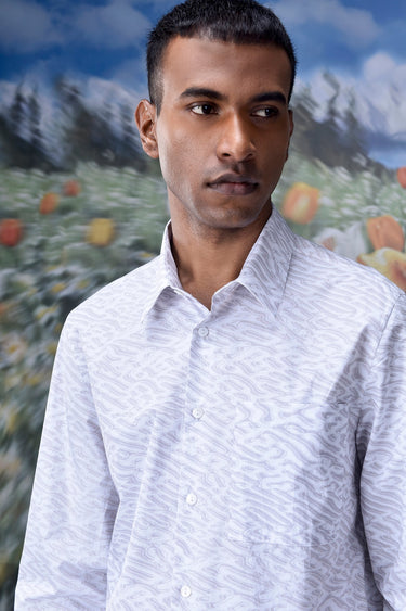 Labyrinth Cotton Regular Fit Shirt- Pearl Grey