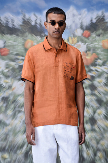 Dark Caramel Linen Polo