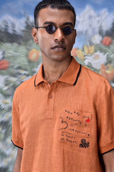 Dark Caramel Linen Polo