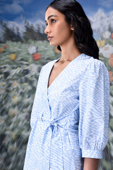 Labyrinth Print Semi Fit Wraparound- Light Blue