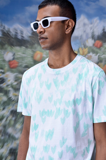 Stylish white heart pattern t-shirt for men, luxury casual wear UAE