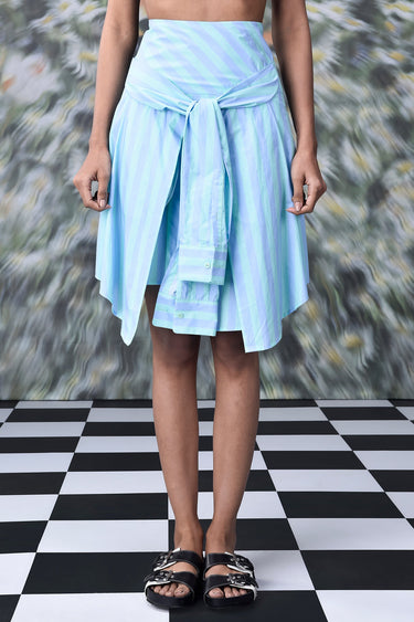 Deconstructed Stripe Skirt- Blue Green
