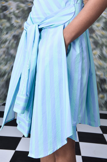 Deconstructed Stripe Skirt- Blue Green