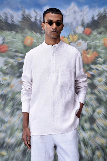 Mandrin Collar Regular Fit Linen Shirt