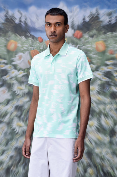 Ikkat Print Polo- Nile Green