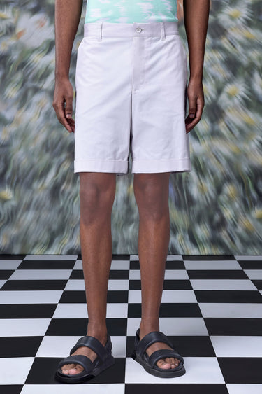 Cotton Twill Regular Fit Shorts- Pearl Grey