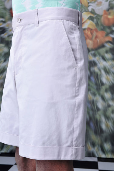 Cotton Twill Regular Fit Shorts- Pearl Grey