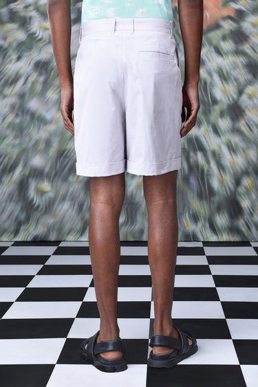 Cotton Twill Regular Fit Shorts- Pearl Grey