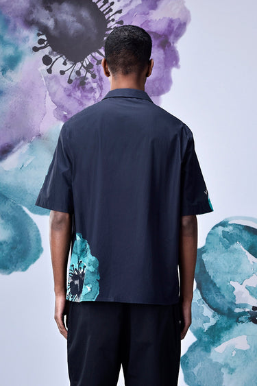 Anemone Flower Relax Fit Cuban Shirt- Green