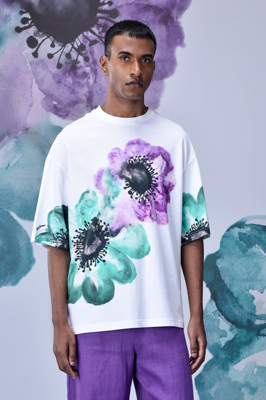 White-Green Cotton Single Jersey T-Shirt