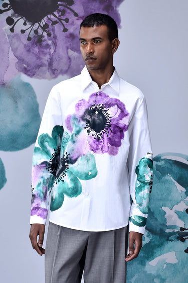 Anemone Flower Regular Fit Shirt- Green