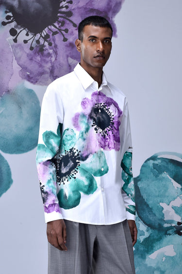 Anemone Flower Regular Fit Shirt- Green