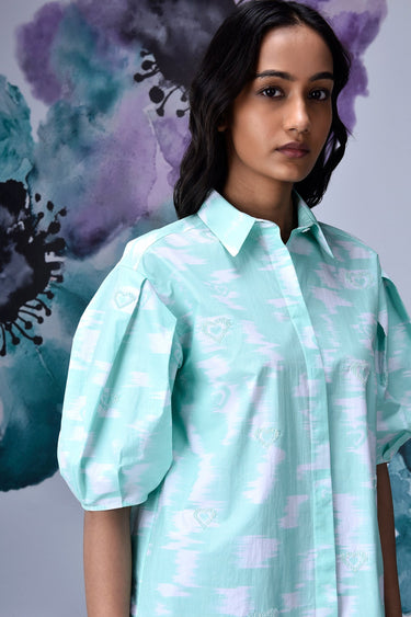 Ikkat Print Regular Fit Top - Lime Green
