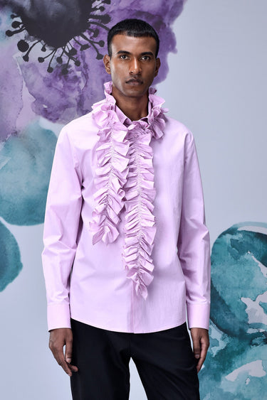 Detachable Ruffle Collar Regular Fit Shirt- Smoothie Pink