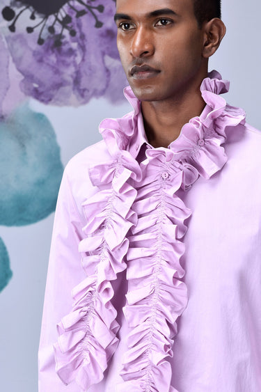 Detachable Ruffle Collar Regular Fit Shirt- Smoothie Pink
