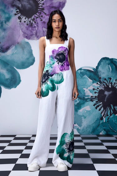 Anemone Flower Semi Fitted Dungaree- White Coral