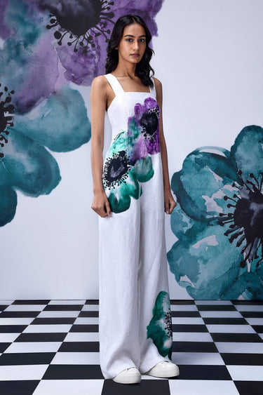 Anemone Flower Semi Fitted Dungaree- White Coral