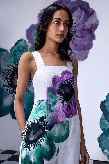 Anemone Flower Semi Fitted Dungaree- White Coral