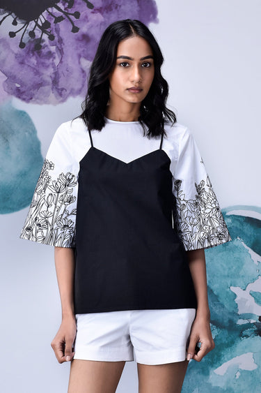 Black White Layered Relax Fit Top