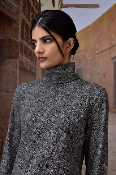 Black Micro-Dot High Neck Jersey Top