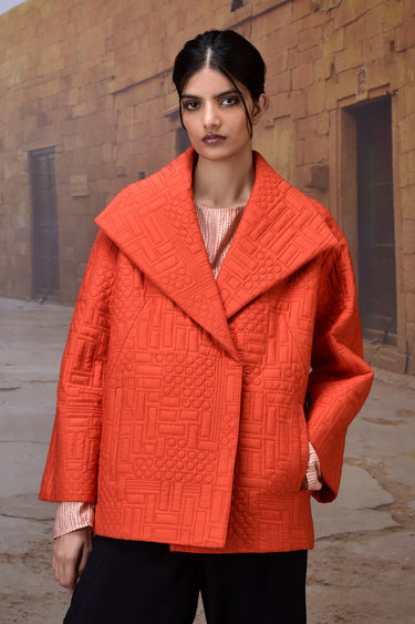 Coquelicot Quilted Silk Viscose Jacket