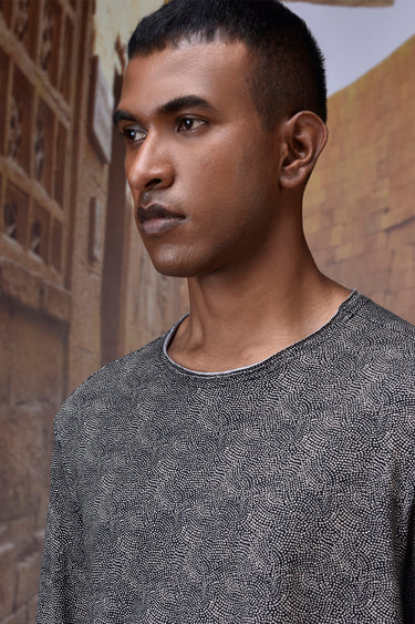 Black Micro-Pattern Cotton Jersey Long-Sleeve T-Shirt