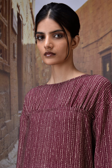 Textured Cherry Lacquer Yoke Dress