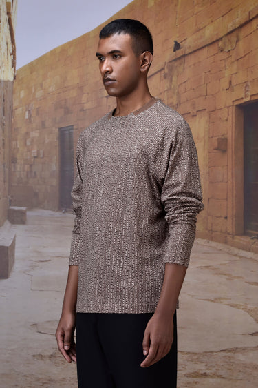 Warm Beige Micro Pattern T-Shirt