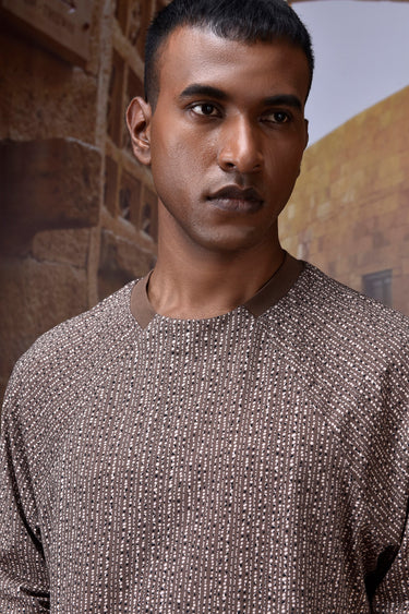 Warm Beige Micro Pattern T-Shirt