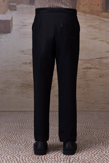 Black Poly Viscose Lycra Drawstring Trousers
