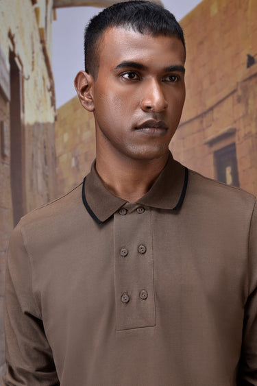 Warm Beige Long-Sleeve Polo