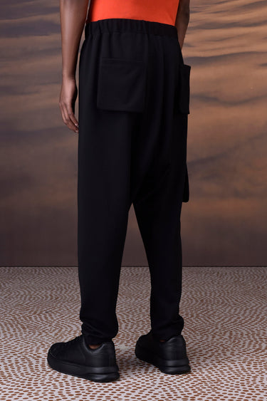 Relaxed Black Textured Harem Pants