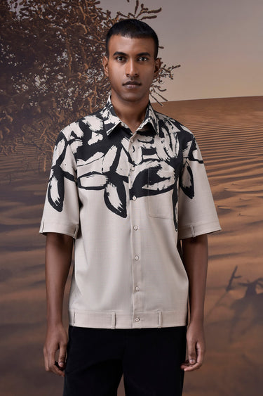 Beige Abstract Print Summer Shirt