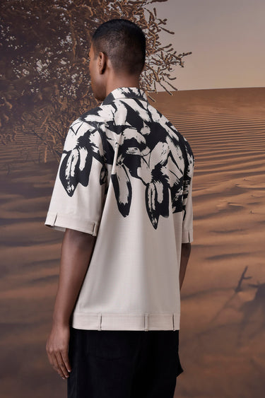 Beige Abstract Print Summer Shirt