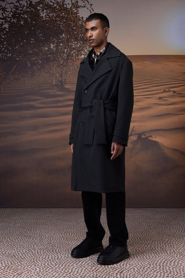 Charcoal Poly Felt Trench Coat