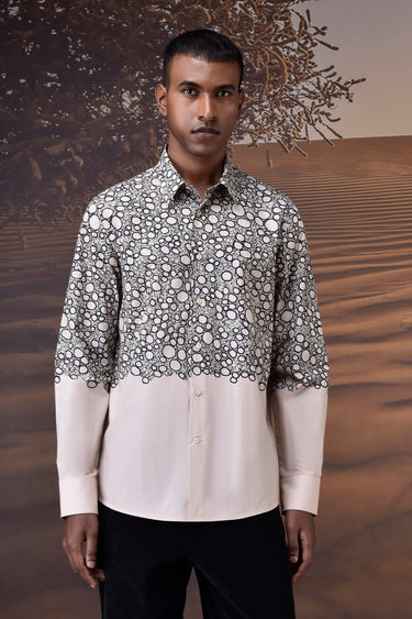 Printed Giza Cotton Shirt - Beige