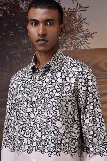 Printed Giza Cotton Shirt - Beige