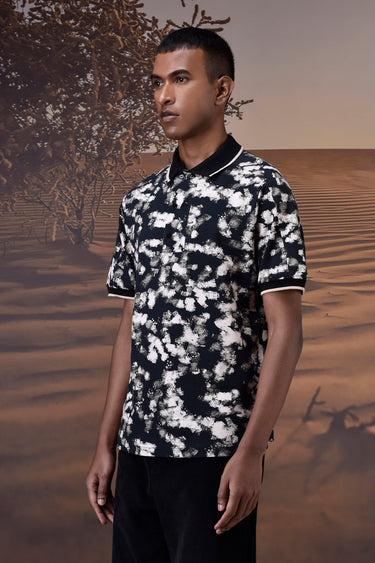 Black Abstract Print Polo