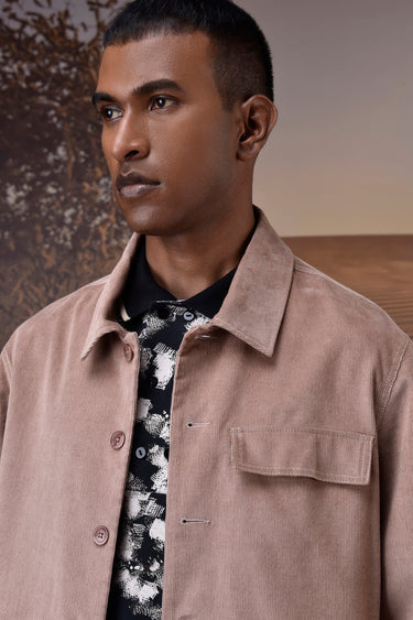 Warm Beige Corduroy Bomber Jacket