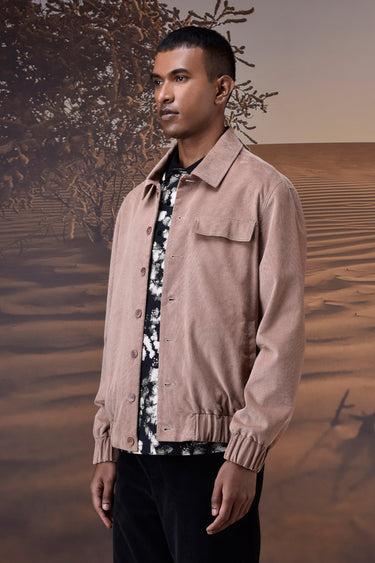 Warm Beige Corduroy Bomber Jacket