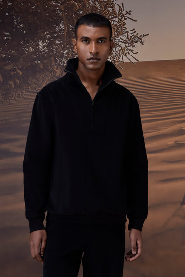 Black Corduroy Half-Zip Sweatshirt