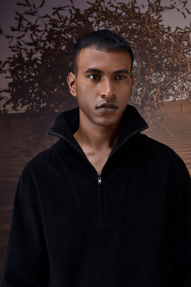 Black Corduroy Half-Zip Sweatshirt