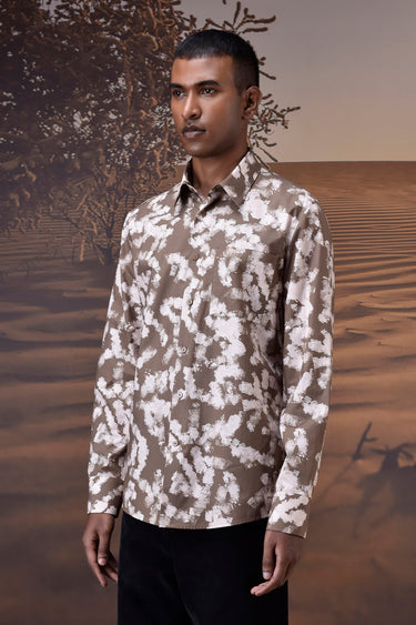 Warm Beige Brushstroke Print Shirt
