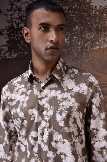 Warm Beige Brushstroke Print Shirt