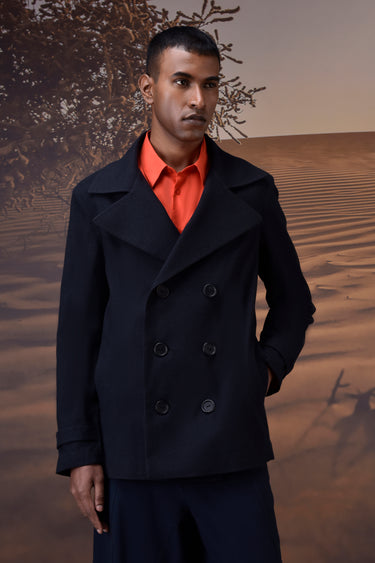 Tailored Navy Peacoat in Soft Poly Felt