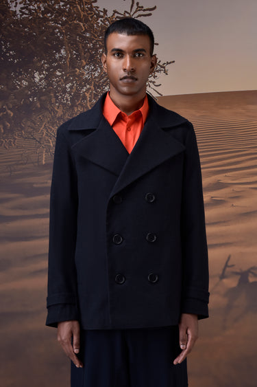 Tailored Navy Peacoat in Soft Poly Felt