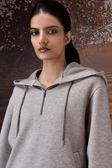Warm Beige Half-Zip Hoodie with GENES Logo Back