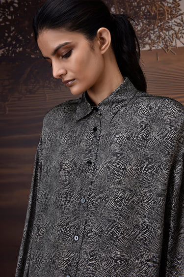 Black Viscose Satin Relaxed Shirt