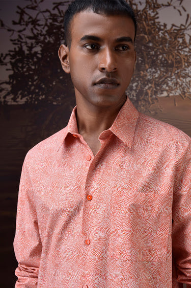 Soft Coral Micro-Dot Giza Cotton Poplin Shirt