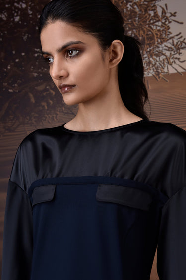 Structured Navy Shift Dress 